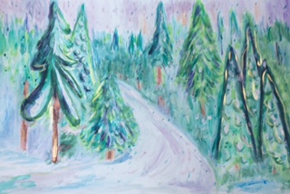Trees in Winter, 12"x18" watercolor by Susan Schubert